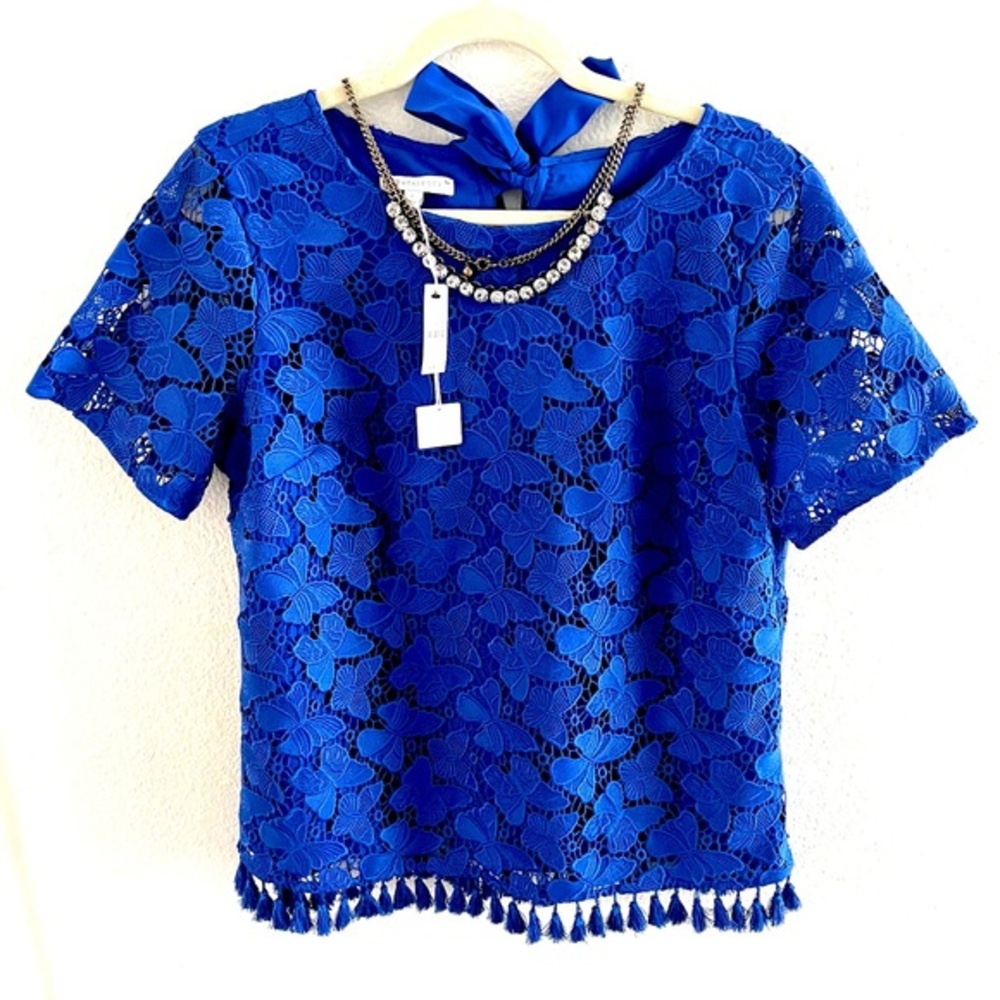 TALBOTS RSVP Butterfly Lace Ruffle Shirt Blouse Embroidered